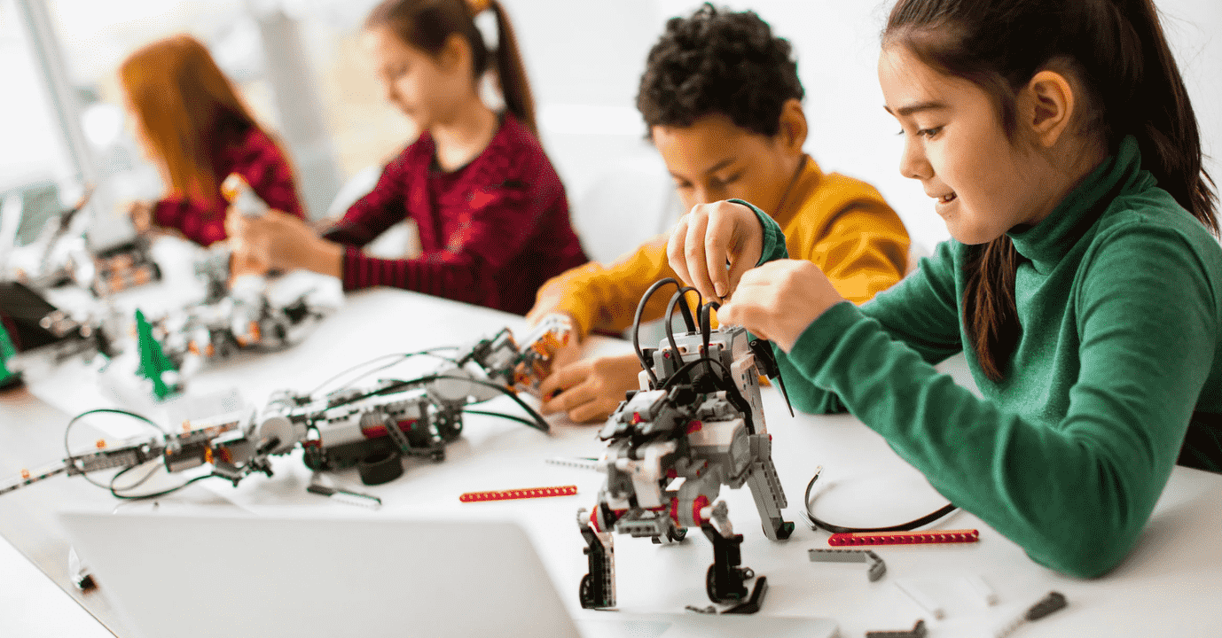 students building lego