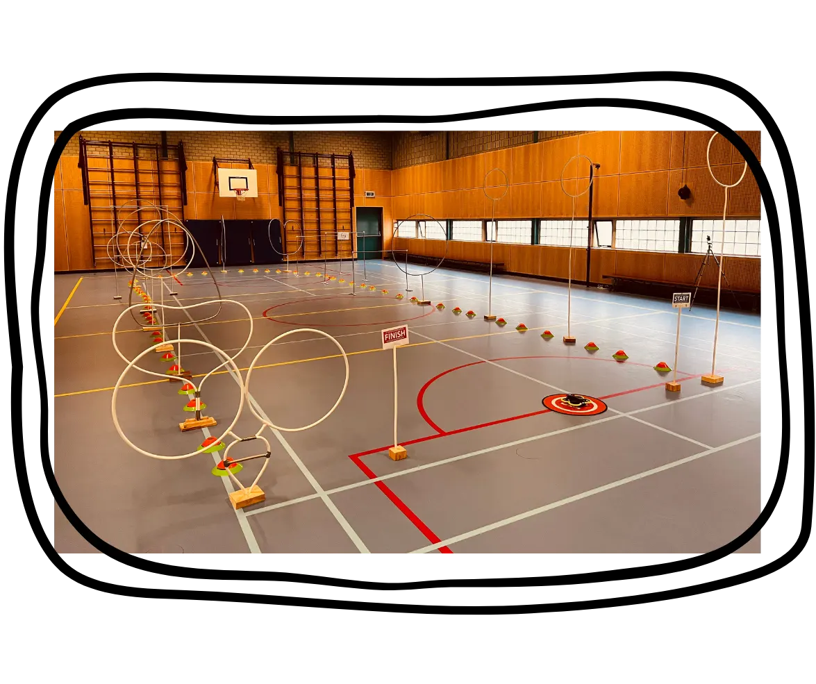 Drone parkour in gym